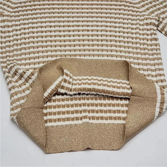 Talbots Women's Small Sweater Gold Stripe Wool Blend Metallic Preppy Holiday - Picture 3 of 16